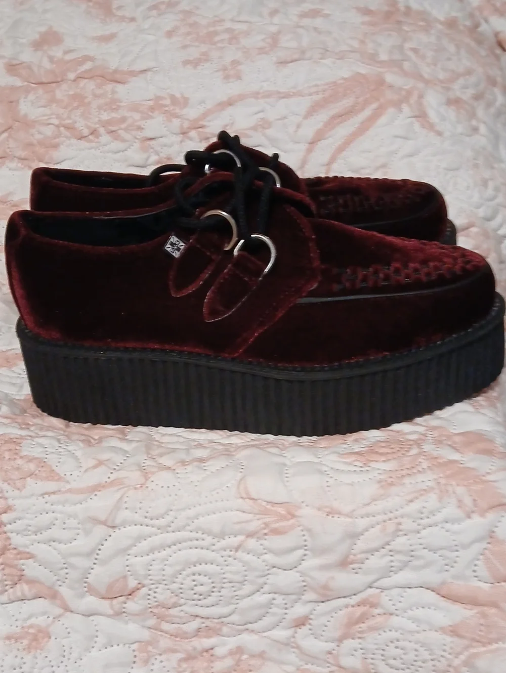 tuk Burgundy Velvet Platform Creeper Shoes